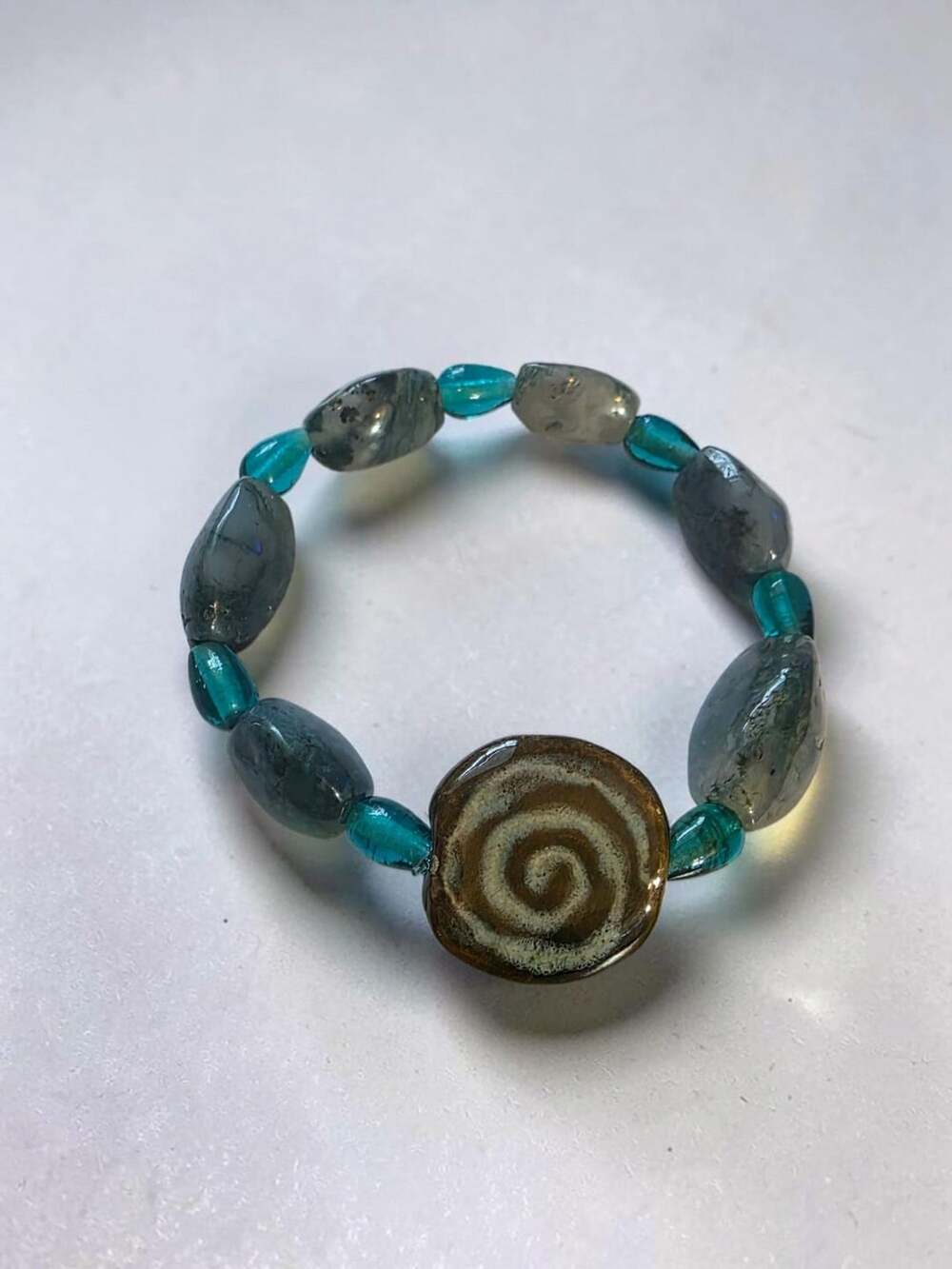 Artisan Beaded Spiral Pendant Bracelet Blue Turquoise